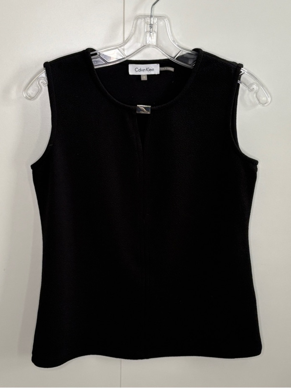 Calvin Klein Black Sleeveless Split-Neck Tank S